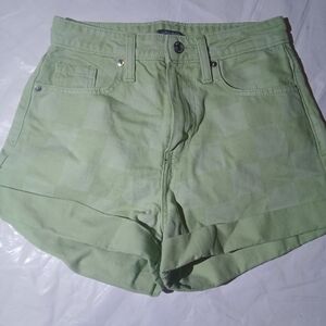 Wild Fable Mint Green Checkered Denim Shorts | Size 0 | Rolled Hem